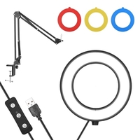 Andoer 6 pouces LED Ring Light Kit comprenant 1 * 5600K USB Ring Light + 1 * support de lumière en métal pour bureau + 1 * rotule flexible + 4 * filtres de couleur (rouge / jaune / bleu / vert) pour la diffusion en direct en ligne de l