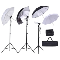 Andoer Photo Studio Kit 2 * 2m Light Stand + 3 * 45W Bulb + 2 * 83cm Translucent White Soft Umbrella +2 * 83cm Black & Silver Umbrella + 1 * 80cm Light Stand + 3 * Bulb Swivel Socket avec 1 sac de stockage d