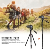 Andoer Professional Support de trépied pour appareil photo en aluminium portable Monopod 200 cm / 78.7 pouces Charge utile réglable en 4 sections de 8kg avec une pochette de transport à tête inclinable hydraumatique à 3 voies pour le voyage d