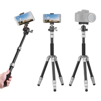 Andoer Q066 trépied portable compact trépied léger monopode avec clip de téléphone plaque de dégagement rapide sac de rangement à tête sphérique pour caméra de téléphone intelligent