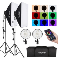 Andoer Studio Photography RGB Softbox Lighting Kit APP Control avec 20 * 28 pouces Softbox * 2 / 50W 3200K-5500K RGB Light * 2 / 2M Light Stand * 2 / Carry Bag * 1 pour la prise de vue de portrait en direct