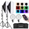 Andoer Studio Photography RGB Softbox Lighting Kit APP Control avec 20 * 28 pouces Softbox * 2 / 50W 3200K-5500K RGB Light * 2 / 2M Light Stand * 2 / Carry Bag * 1 pour la prise de vue de portrait en direct