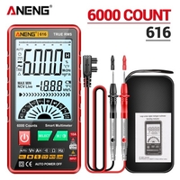 ANENG 616 Multimètre numérique intelligent Plage automatique 6 000 points NCV Compteur universel True RMS Portable Testeur multifonctionnel Voltmètre Ampèremètre avec lampe de poche rétroéclairée Tension AC/DC et résistance de courant Mesure de f