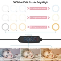 Anneau lumineux à LED de diffusion vidéo de 6 pouces bicolore 3000K-6500K luminosité à 10 niveaux dimmable USB alimenté avec trépied de table pour l