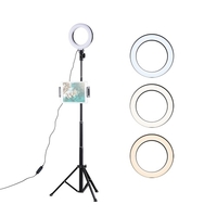 Anneau lumineux LED Selfie de 6 pouces 3 modes 10 niveaux de luminosité avec trépied (hauteur maximale 150 cm) Support de téléphone et de tablette Télécommande BT pour le maquillage de la photographie en direct