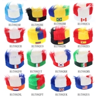 Anself Amérique drapeau Football Soccer Fans perruque tête Cap coupe d’Europe FIFA World Cup Sports Festival Cosplay Costume de carnaval