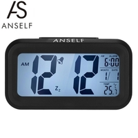 Anself LED Réveil numérique répétitif Snooze Capteur activé par la lumière Rétroéclairage Heure Date Affichage de la température