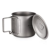 Aomiun Ultralight Titanium Cup Outdoor Portable 2PCS Cup Set 350ml 650ml Camping Picnic Water Cup Mug avec poignée pliable 350ML + 650ML