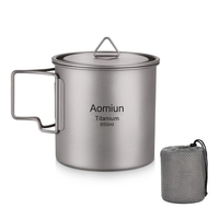 Aomiun Ultralight Titanium Cup Outdoor Portable Camping Pique-nique Tasse à eau avec poignée pliable 650 ml