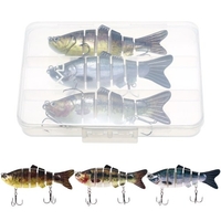 Appâts durs multi-articulés Bionic de 3, 9 pouces / 0, 6 oz S Leurre de pêche à action de natation avec boîte de pêche Leurre de pêche à 6 segments Leurres de pêche artificiels réalistes avec hameçons triples