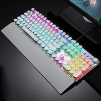 AULA F2088 104 Touches Filaire Gaming Mécanique Punk Rond Clavier Effet de Lumière Mixte Panneau Métallique avec Repose-Poignet Blanc (Commutateurs Bleus)