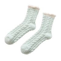 Automne et hiver chaussettes de couchage en molleton de corail de couleur unie épaississant des chaussettes chaudes