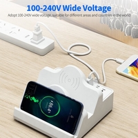 Base de charge multifonctionnelle 2 USB + 2 PD + 2 QC3.0 Prise en charge du chargeur sans fil avec écran LCD Prise UE multi-protection