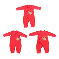 Bébé Romper Unisexe 100% Coton Babysuit Vêtements pour bébés Combinaison de poulet Impression de poulet Long Sleeve Printemps Eté Automne Pour nouveau-né Infantile Bébé Garçon Attelé Incliné Ouverture Rouge 0-6M