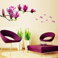 Belle Mangnolia Fleurs amovible Wall Art Stickers autocollants en vinyle Papier peint mural