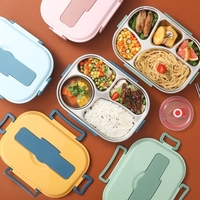 Bento Lunch Box 4 Compartiments Portable Étanche Bento Box pour Adultes Étudiants Hommes Femmes avec Ustensiles Bol à Soupe