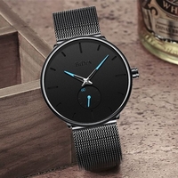 BIDEN Men Fashion Business Watch montre-bracelet ultra mince grand cadran noir montre maille bande bande