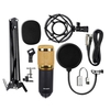 BM-800 Microphone à condensateur Ensemble de support de montage de carte son USB pour enregistrement de chant de diffusion radio (noir et or)