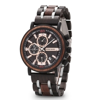 BOBO BIRD montre en bois pour homme en bois et acier inoxydable mouvement à Quartz chronographe avec affichage lumineux montre de mode pour hommes
