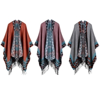 Boho Femmes Tricoté Shawl Poncho Faux Cashmere Géométrique Pattern Tassel Oversized Warm Long Cape
