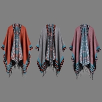 Boho Femmes Tricoté Shawl Poncho Faux Cashmere Géométrique Pattern Tassel Oversized Warm Long Cape