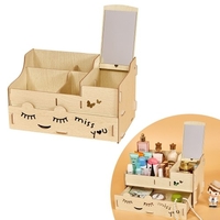 Bois organisateur de maquillage cas avec miroir bureau Multi Slots Storage Titulaire pour Jewlry cosmétiques fournitures