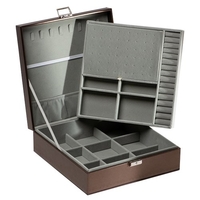 Boîte à bijoux double couche étui de rangement pour bijoux en cuir PU