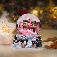 Boîte à musique boule de cristal pingouin cadeau de noël avec éclairage coloré décoration ornement résine artisanat boîte à musique locomotive de noël