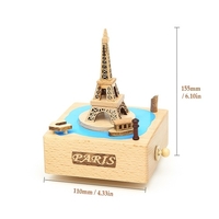 Boîte à musique Tour Eiffel Boîte à musique à remontage par tige Boîte à musique en bois de hêtre Danseur Bateau magnétique mobile Remontage mécanique Interrupteur à bascule Château de mélodie dans le ciel Excellents cadeaux et décorations