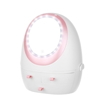 Boîte de rangement cosmétique avec organisateur de maquillage anti-poussière miroir éclairé par LED