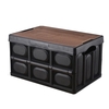 Boîte de rangement de pique-nique de camping en plein air Boîte de rangement de sauvegarde de voiture pliable Boîte en plastique multifonctionnelle avec couvercle en bois