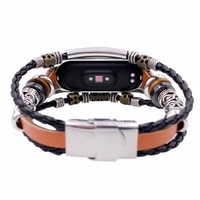 Bracelet de remplacement rétro pour bracelet en cuir Mi Band 6/6 NFC Compatible avec bracelet en cuir de remplacement Xiaomi Mi Band 5 Bracelet de perles en cuir