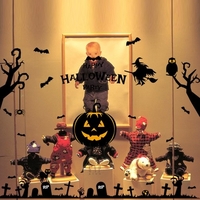Bricolage Halloween Stickers muraux sorcière chauves-souris araignées citrouille lanterne chat stickers muraux amovible fenêtre autocollants pour Halloween fête Halloween décorations