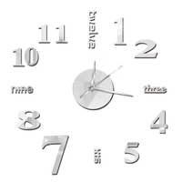 Bricolage horloge murale miroir sans cadre horloge murale grands autocollants muraux muets pour salon décorations pour la maison