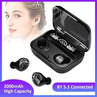 BT5.1 Écouteur Sport Connecté Écouteur avec Capteur Tactile Sensible Contrôle Multifonctionnel 2000mAh Boîte de Charge Haute Capacité Mini Portable pour Cadeau Présent Noir