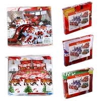 Cadeau de Noël 4pcs Coton Matériel 3D Imprimé Joyeux Cartoon Père Noël Ensemble de literie Confort Profonde Pocket Linge de lit couette Housse de couette Drap 2 taies