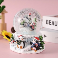 Cadeau de noël pingouin boule de cristal boîte à musique avec éclairage coloré décoration ornement résine artisanat boîte à musique camion de noël