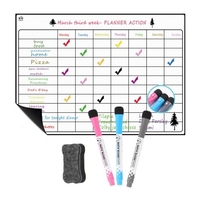 Calendrier magnétique effaçable à sec Tableau blanc Aimant pour réfrigérateur Autocollants de message"idien flexibles avec 3 stylos pour tableau 1 Gomme pour organisateur hebdomadaire Planificateur d
