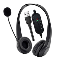 Call Center Headset with Microphone Dual-Sided Headphone USB Corded with Adjustable Microphone Mute Volume Control Button for Office Desktop Computer PC Laptop