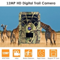 Caméra de piste numérique 12MP HD Caméra de chasse et de piste activée par le mouvement Vision infrarouge nocturne étanche 46pcs IR Lumières pour la chasse sauvage en plein air Sécurité à la maison Jeu d