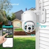 Caméra WiFi extérieure PTZ,  caméra IP WiFi sans fil 5MP Système de sécurité domestique avec vue à 360°,  vision nocturne couleur,  audio bidirectionnel,  détection de mouvement,  alerte d
