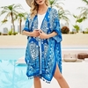 Cardigan femme en mousseline de soie imprimé floral glands ourlet fendu respirant lâche décontracté plage vacances kimono couvrir