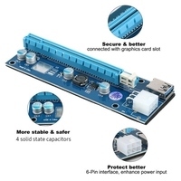 Carte adaptateur PCI-E 1X vers PCI-E 16X Carte convertisseur PCI-E 6Pin avec câble de données USB3.0 Câble d