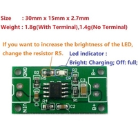 Carte de charge de module de charge de batteries rechargeables NiMH avec protections 1 cellule (1S) 1, 5 V avec borne