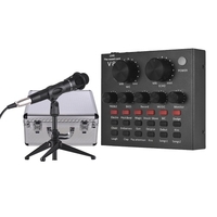 Carte son externe Interface audio USB + Microphone à condensateur filaire + Microphone Trépied de bureau + Écouteur pour moniteur avec étui en alliage d