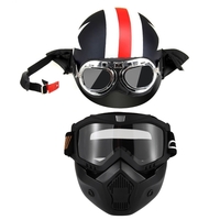 Casque de moto avec lunettes Casque Touring Echarpe Casque pour Harley + Masque Lunettes détachables et Bouche filtre pour casque ouvert