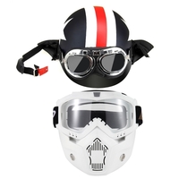 Casque de moto avec lunettes Casque Touring Echarpe Casque pour Harley + Masque Lunettes détachables et Bouche filtre pour casque ouvert