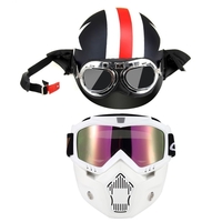 Casque de moto avec lunettes Casque Touring Echarpe Casque pour Harley + Masque Lunettes détachables et Bouche filtre pour casque ouvert