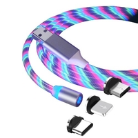 Câble de données de streamer coloré créatif trois-en-un magnétique pour Apple Android Type-C One avec trois câbles de charge bleu TYPE-C (une ligne et une extrémité)
