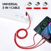 Câble universel 3-en-1 2.4A Cordon multifonctionnel un-pour-tout avec ports Type-C/Micro USB/Housse de protection renforcée,  Rouge